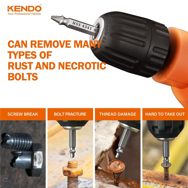 KENDO Damaged Screw Extractor Set - Remover for Stripped Screws
