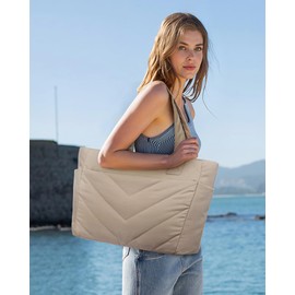 LOVEVOOK Women's Laptop Bag, 15.6/17.3 Inches, Handbag, Large Shopper Bag, Work Bag, Puffer Bag, Teacher's Bag, Shoulder Bag, Tote Handbags, Women for University, Business, School, khaki, Utility