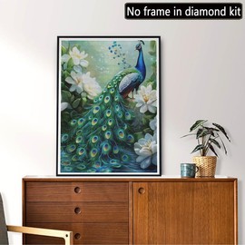 MOMAKA 5D Diamond Painting Kits Green Peacock for Adults, DIY Diamond Painting Full Drill Set Flower Animal, Round Diamond Arts Craft Cross Embroidery Painting Kits for Home Wall Decoration 30 x 40 cm