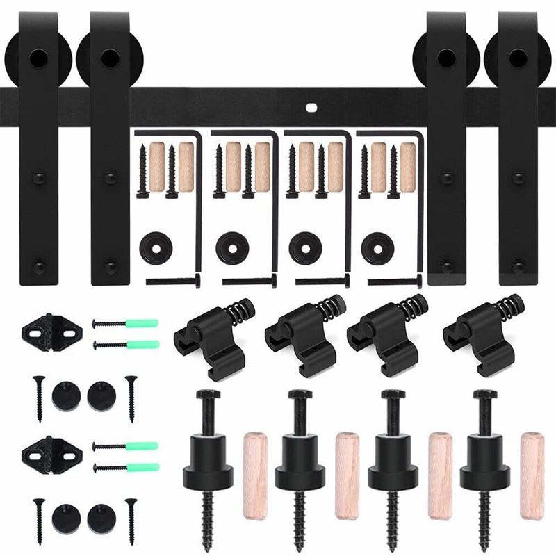 CCJH 9FT Ceiling Mount Sliding Barn Door Hardware Kit Black
