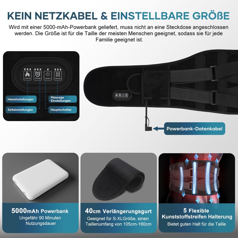 Vibration Massage Heat Belt Black