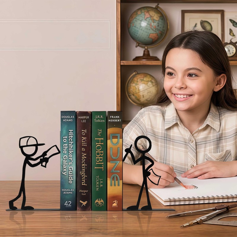 Black Metal Reading Stickman Bookends