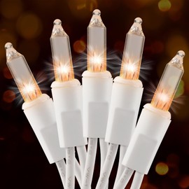 Christmas Lights Clear White 50 Count, 13ft Incandescent Mini Lights String Plug in Warm White with White Wire for Mantle Christmas Tree Indoor Outdoor Xmas, Wedding Party Decorations