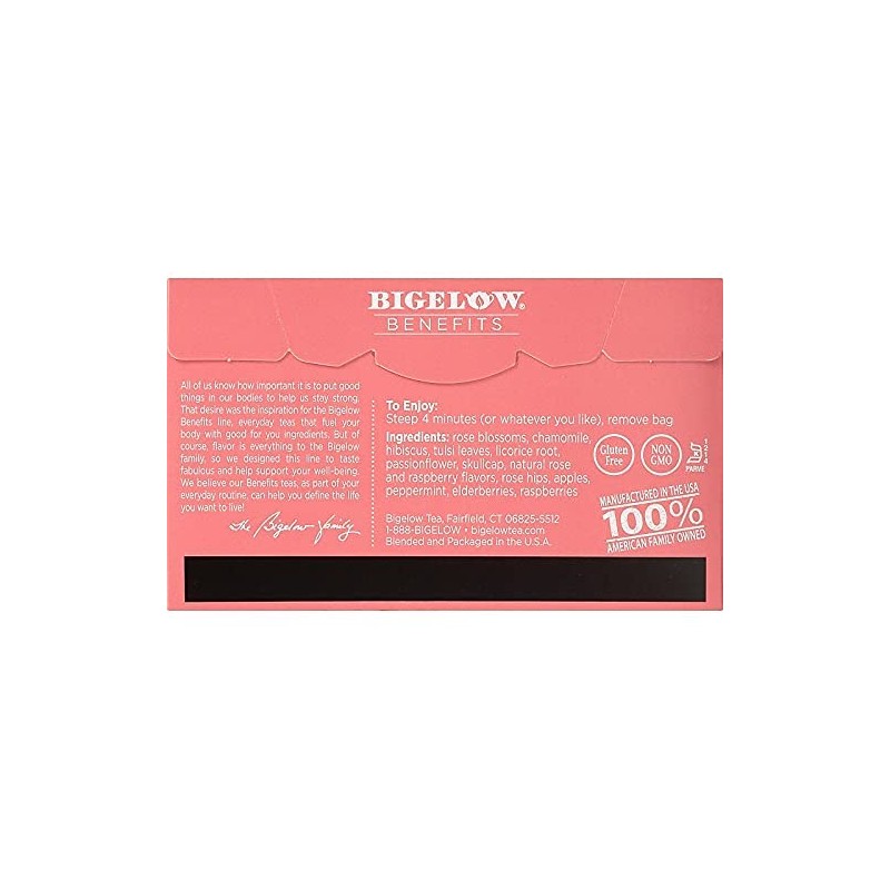 Bigelow Rcb01027 Benefits Decaf Rose Mint Tea Bags, 18/Box