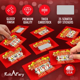 RokAPary Lucky 7 Scratch Off Game Cards, Slot Machine 25 Count Bulk Game Cards for Business Party Prizes, Promotions, Employee Rewards, Fundraisers, and Casino Events. Made in USA, Red