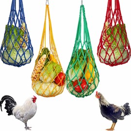 2PCS Poultry Vegetable String Bag, Treats for Hens, Hanging Feeding Dispenser for Vegetables and Fruits, Toys for Chickens, Ducks, Large Birds, Geese (Yellow, Green)