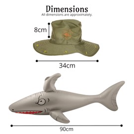 Lizzy 2 Pack Adult Australian Cork Hats Inflatable Shark 90cm | Australia Day Fancy Dress Set | Crocodile Hunter Man Outback Explorer Hat & Shark Prop for Costume Parties (Hat with Inflatable Shark)