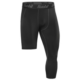 Runhit Men's 3/4 One Leg Compression Tights Single Leg Breathable Compression Pants Leggings Athletic Base Layer for Basketball Black Right Short XL