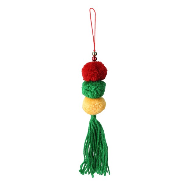 Raz 10.75 Bohemian Green Triple Plush Pom-Pom and Fringe Christmas
