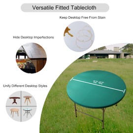 Viiamacki Round Spandex 60 Inch Fitted Tablecloth, Elastic Picnic Folding Table Cloth, Stretchy Patio Table Cover Wipeable Tablecloths for Camping Outdoor Indoor Party Dark Green