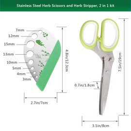 Herb Scissors Herb Stripper Set, Luxiv Stainless Steel Herb Cutter Tools 5-Blades Scissors with Herb Stripping Tool, Safe Cover, Cleaning Comb Multi-blade Herb Shears 2 IN 1 Herb Tools Kits (Green)