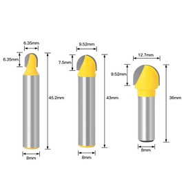 WSOOX 8 mm Shank Round Nose Cove Core Box Milling Cutter Carbide Router Bit Hollow Groove Cutter Ball Cutter Woodworking Cutter (1/4 inch, 3/8 inch, 1/2 inch)