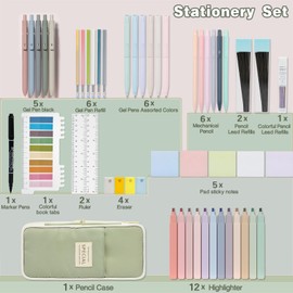 HRFGWDD 52 PCS Aesthetic School Supplies with Highlighters, Mechanical Pencils, Color Ink Gel pens, Pencil Case, Bible Study Supplies, Pens Pencils and Highlighters Set, Stationary Set for Student