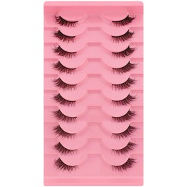 10 Pairs Fluffy Half Lashes, 15mm Natural Look Cat Eye Wispy 3D Curly Eyelashes, Fox Eye Access Lashes that Look Like Extensions Faux Mink Handmade False Eyelashes(ZA02)