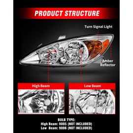 ADCARLIGHTS Headlights Assembly Compatible with 2002 2003 2004 Toyota Camry 02-04 Toyota Camry Headlamp Replacement Left and Right - Chrome Housing