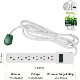 GoGreen Power Inc. (G-16106MS-2) 6 Outlet Surge Protector, 6FT Cord, White, 2 Pack