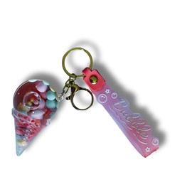 Ice Cream Bubble Liquid Keychain Wristlet - Key Holder Cute Accessories for Women - Cool Bag Chain Charms for Kids - Funny Keychains For Backpacks - Kawaii Car Key Chain Ring Holder (Pink Ice Cream)