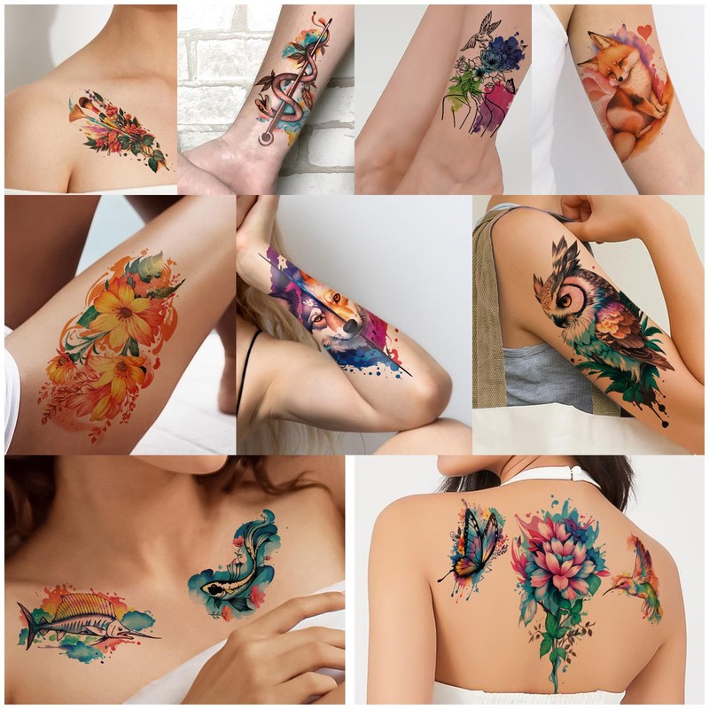 77 Sheets Temporary Tattoo, 17 Sheets Half Arm Flower Lion