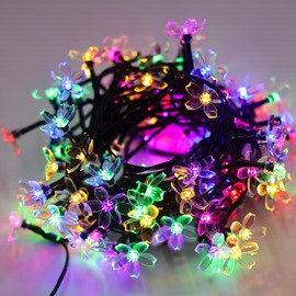Keretuby Plug in Decorative Fairy Pastel Flower String Light for Indoor Bedroom, 33ft 100 LED USB Cherry Blossom Tree Wall Garland Hanging Christmas Diwali Decor with Green Black Wire, Multicolored