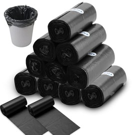 FAELNK Small Garbage Bags 3L Mini Garbage Bags for Mini Table Trash Can Bathroom Office Car Garbage Bags Food Bin Bags (Black, 12 Rolls)