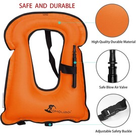 FORWEWAY Inflatable Snorkel Vest, Kayak Life Jacket for Adults, Snorkel Vest, Inflatable Swimming Vest for Snorkelling, Water Sports Beginners, Only for Adults (Orange)