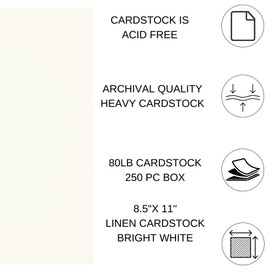 PA Paper Accents Linen Cardstock 8.5" x 11" Bright White, 80lb Colored cardstock Paper for Card Making, Scrapbooking, Printing, Quilling and Crafts, 250 Piece Pack