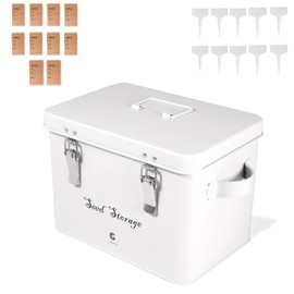 GLOCHYRA Seed Storage Box - Seed Packet Storage Organizer Garden Seed Container with dividers Completes with 10 Seed Envelopes, 10 Plant Labels (Ivory)