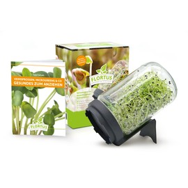FLORTUS Sprout Jar Set with Strainer Lid & Integrated Stand - 720 ml Germination Jar for Sprouting - Sprouts Growing Set for Tasty and Fresh Sprouts, Seedlings, Microgreens
