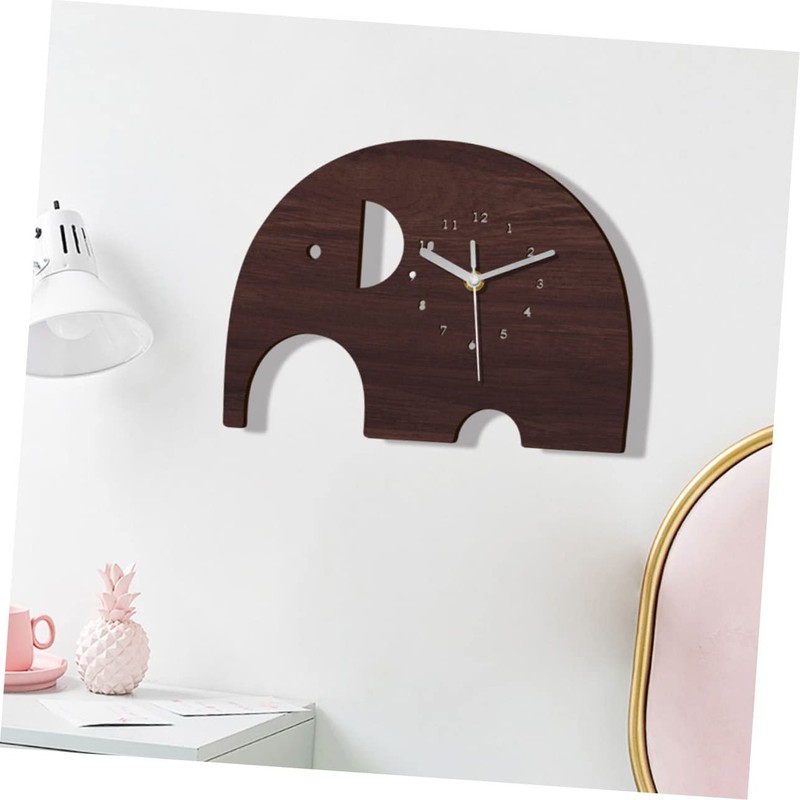 iplusmile Wooden Elephant Wall Clock Wall Hanging Decorative Clock for