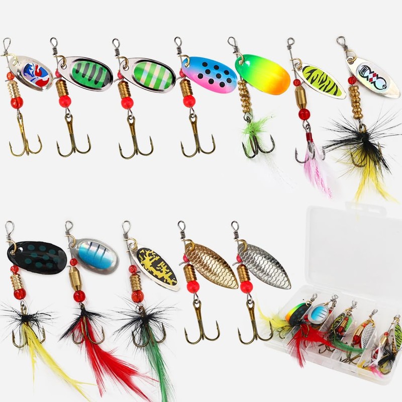 KINGFOREST 12pcs Fishing Lures Spinnerbait for Bass Trout Salmon Walleye