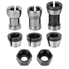 QWORK® 6 Pieces Router Collet Chuck Set, Carbon Steel, High Precision Steel Collet Chuck for Woodworking and Engraving Machines, 6mm, 6.35mm, 8mm with 2 Nuts
