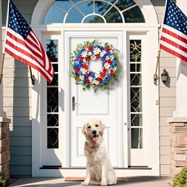 Waipfaru 4th of July Wreath 22 Inch, Patriotic Wreath for Front Door, Fourth of July Red White and Blue Wreaths American Independence Day Memorial Day Flag Day Wreaths Indoor Outdoor Decor