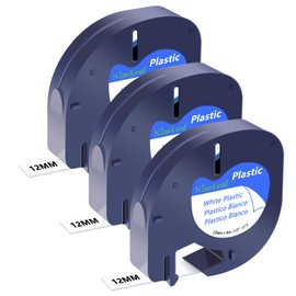 NineLeaf 3 x Compatible for Dymo Label Tape 91201 91331 Refills Dymo Letratag Plastic Tape Black on White Dymo Letratag Tape 12mm x 4m Dymo LetraTag LT-100H LT-100T LT-110T
