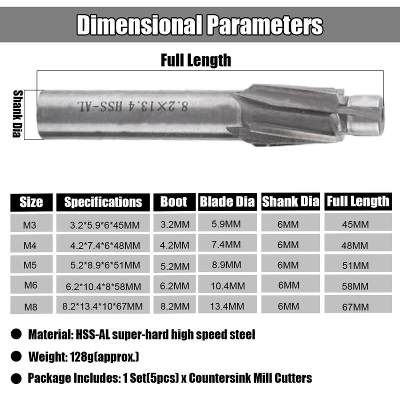 End Mill Cutter Drill Milling Bits, Akozon Countersink End Mill