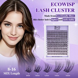 B&Q EcoWisp 144 Cluster False Eyelashes, Soft Thin Band, 8-16mm Mixed Lengths, Natural Look Individual Eyelash Clusters, Easy Apply No Eyelash Curler Needed, Eco-Friendly PBT Lashes(EcoWisp 04)
