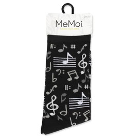 MeMoi Musical Notes Rayon Blend Crew Sock Black 9-11
