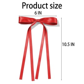 6PCS Hair Accessories for Women Girls 9.8inch Fall Red Hair Bows Long Tail Bow Hair Clip Barrettes Tassel Ribbon Bow-knot Slides Metal Alligator Clips Hairpins for Toddlers Teens