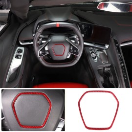 autopart2021 Red Carbon Fiber Steering Wheel Emblem Trim Frame For Corvette C8 2020-2025 US