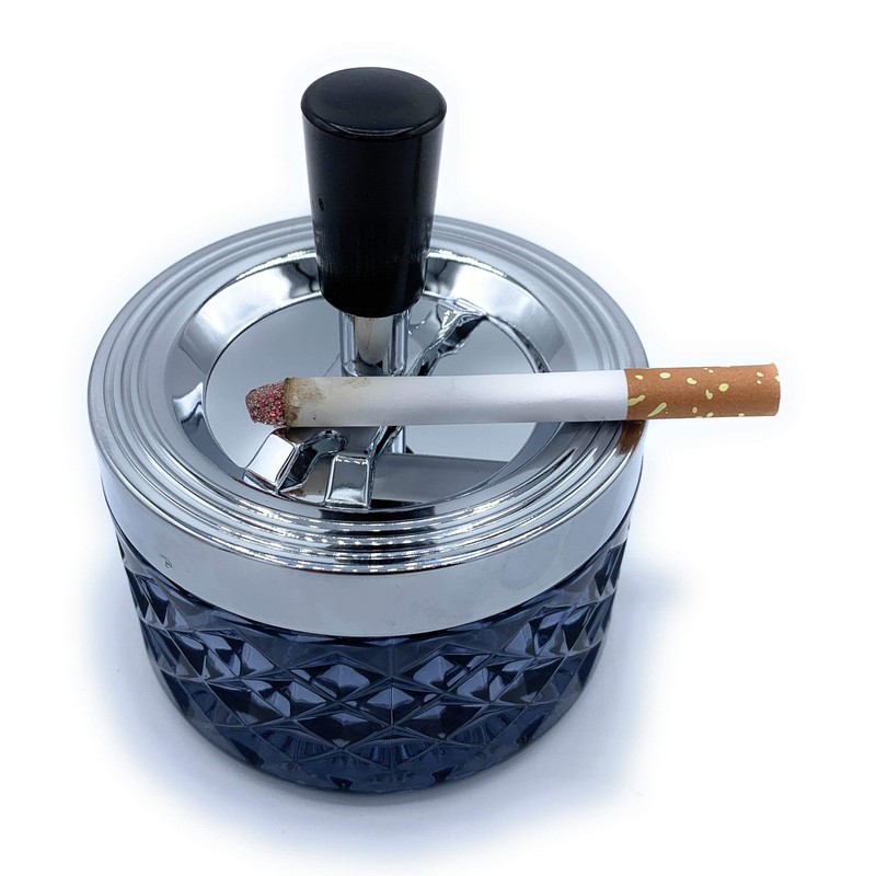 Butt Bat Round Push Down Glass Ashtray with Spinning Tray