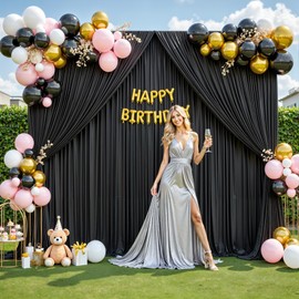 50ft x 12ft Black Backdrop Curtains Wrinkle Free Backdrop Curtain for Wedding Parties Black Fabric Backdrops Drapes Back Drop Cloth Bridal Shower Stage Curtains Wedding Decorations for Reception