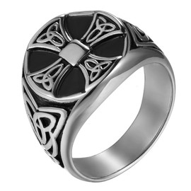 JewelryWe Men's Vintage Celtic Knot Rings Stainless Steel Cross Celtic Signet Rings Jewellery for Men Boys