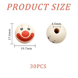 30 Pieces of Clown Wooden Beads, Printed Smiling Face Wooden Beads, Loose Beads with Holes, 2Cm Round Beads, Creative Expression Beads, DIY Craft Jewelry Bead Accessories.