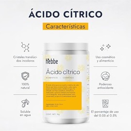 Ácido Cítrico 1 kg | Ajusta pH en Cosmética | Exfoliante Suave Antimanchas | Quelante Antioxidante | Piel Más Lisa