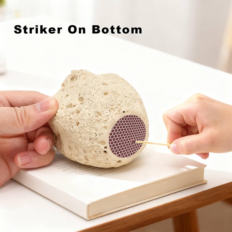 Concrete Match Holder with Striker, 2.7" x 3" Decorative Matchstick