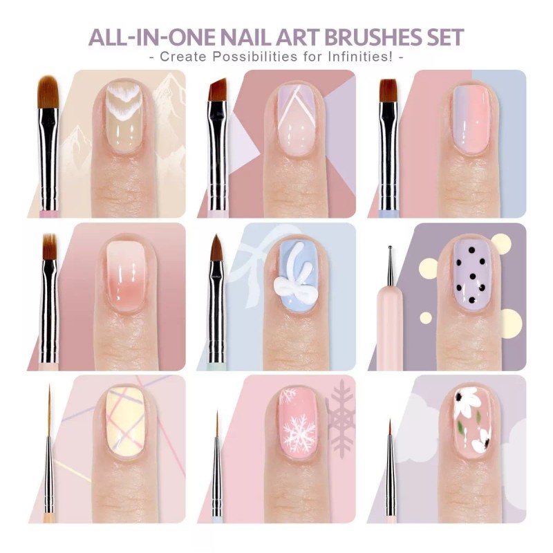 Gaoy 8 Pzs Pinceles Para Nail Art, Herramientas De Diseño...