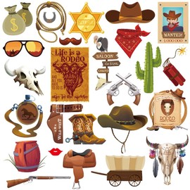 Western Cowboy Photo Booth Props, Western Theme Party Photo Background Posing Props(25pcs)