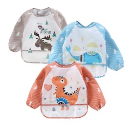 PandaEar (3 Pack) Waterproof Baby Bibs with Long Sleeve| Baby Feeding Bib Painting Apron Bibs for Infant Toddler 6-36 Months