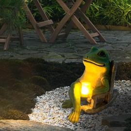 Frog Garden Ornaments Outdoor - Waterproof Solar Lights Outdoor Garden Decoration Statue, Resin Fairy Garden Figurine, Garden Animals Ornaments for Courtyard Lawn Decoration Garden Balcony Terrace