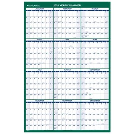 AT-A-GLANCE 2025 Erasable Calendar, Dry Erase Wall Planner, 24" x 36", Large, Vertical, Reversible (PM2102825)