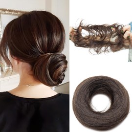Elailite Human Hair Messy Bun Scrunchies Updo Real Hair Hair Piece - Hair Extensions Donut Hair Chignons For Women Straight - #02 Dark Brown